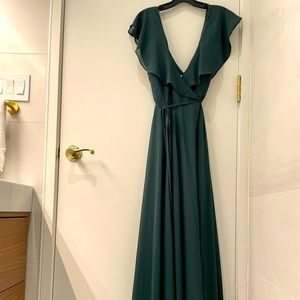 Bill Levkoff Chiffon Floor-length Wrap Dress, Evergreen